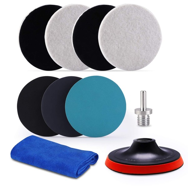ZFE 5Inch Glass polishing Pads, 10Pcs Wool Felt Disc Glass Polishing Kit Buffing Pads Sanding Discs with Backing Pad and M14 Drill Adapter for Rotary Tools Polish Glass and Metal