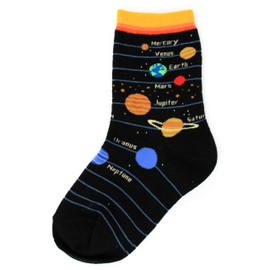 Foot Traffic, Cute & Quirky Planets Socks for Youth, Black (Shoe Sizes 12-5Y)