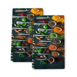 Cukemip Colourful Herbs Spices Cooking Black Dish Kitchen Towels Set of 2 Soft Absorbent Hand Towels Tea Towels Gifts Bathroom Home Decorative 16x24 Inch