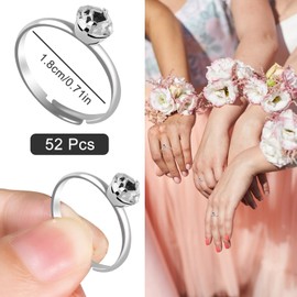 52Pcs Bridal Shower Rings Diamond Engagement Rings Adjustable Faux Wedding Ring Set Silver Toy Rings for Bridal Shower Game Wedding Table Decorations Bachelorette Party Favors Cupcake Toppers