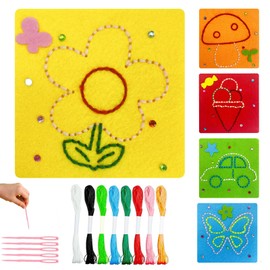 Belligern 5 PCS Kids' Sewing Kits, First Sewing Kit for Girls, Sewing Kit Kids, Sewing Kit with Material Card, Cross Stitch Kits for Kids, Colored Threads and Needles Embroidery Stringing Material