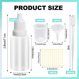 Olutacot 220 Pcs Dropper Bottles Eye Dropper Bottle Bulk Small Plastic Liquid Container Portable Squeezable Eye Liquid Dropper with Caps and Plug for Oil Eye Liquid Storage (20ml)