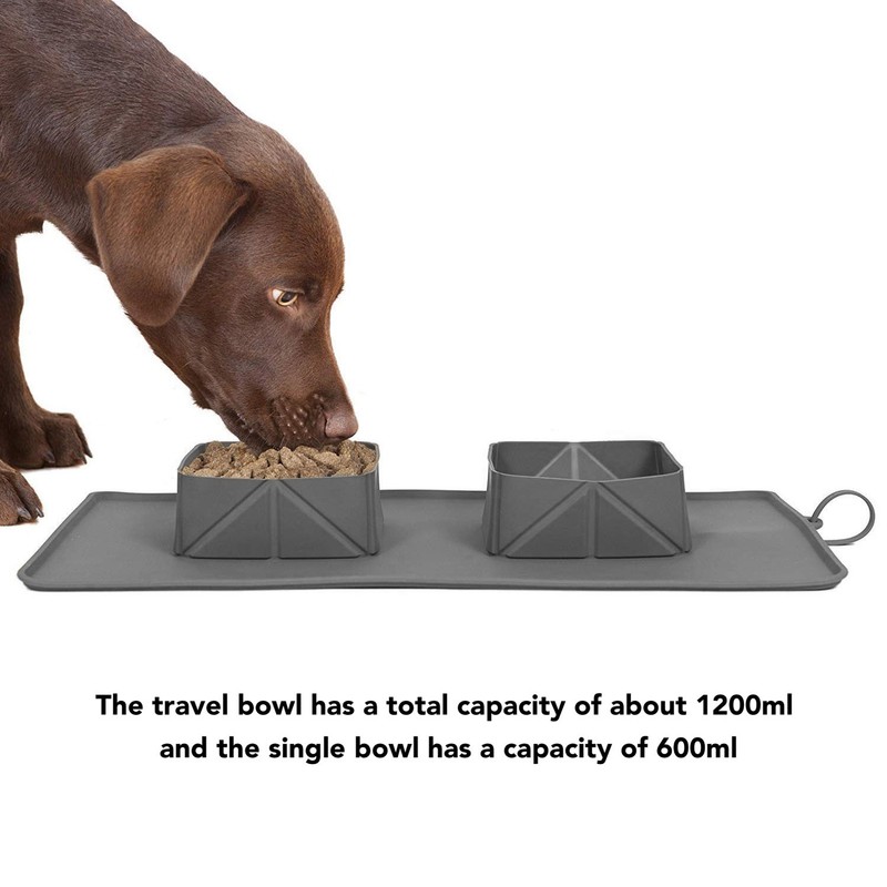 Silicone Double Bowl Dog Mat Foldable Anti Slip Pet Food