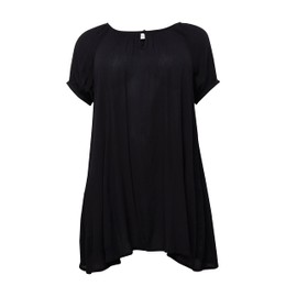 Kaffe Curve Women's Plus Size Tunic Short Sleeves Loose Fit Round Neck, Black Deep