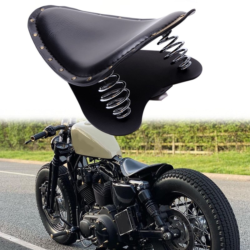 Black Motorcycle Rivet Solo Seat Spring Bobber With Base Plate