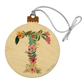 GRAPHICS & MORE Letter T Floral Monogram Initial Wood Christmas Tree Holiday Ornament