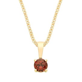 9ct Yellow Gold Natural Garnet Round Solitaire Pendant January Birthstone + 18" Chain Necklace