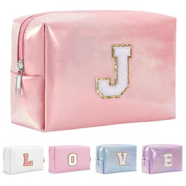 Bhyzdi Birthday Gifts for Women Wife, Travel Makeup Bag Chenille Letter Pouch Cosmetic Bag, Makeup Travel Organizer, Monogrammed Bridesmaid Gifts for Women, Cute Stuff for Teen Girls