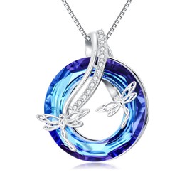 WINNICACA Dragonfly Necklace for Women 925 Sterling Silver Blue Crystal Pendant Cute Animal Jewelry Gift for Her Birthday Anniversary