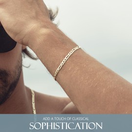 KISPER 18K Gold Over 925 Sterling Silver Italian 5mm Solid Diamond-Cut Figaro Link Chain Bracelet - for Men & Women with Lobster Clasp - Made in Italy (18k Gold, 7 inches (women's average length))