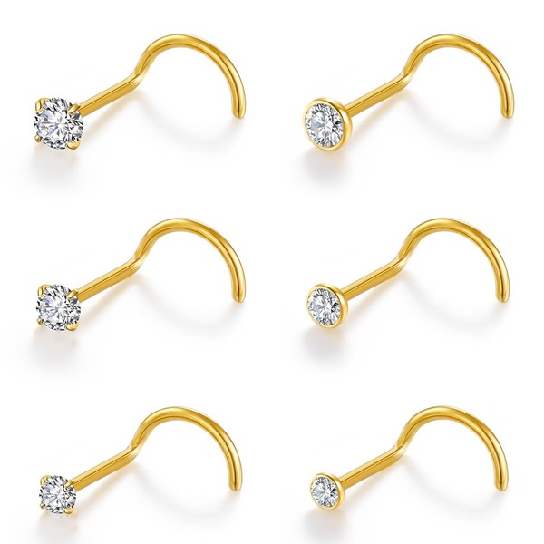Gotumo 20G Nose Rings Titanium Nose Studs Cubic Zirconia Corkscrew