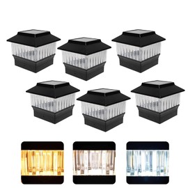 ONLSITY 50 Lumen Solar Post Cap Lights fit 3.5x3.5, 4x4 Vinyl and Wood Post, LED Color Selectable 3000K/4000K/6000K, High Brightness Filament LED Outdoor Fence Deck Post Caps, Waterproof, Black, 6 PK