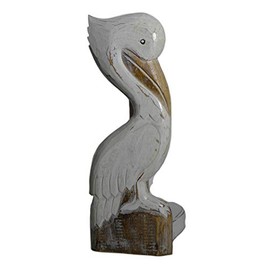 WorldBazzar Hand Carved White Pelican Paper Towel Holder Wood Carving Nautical Statue Kitchen Gadget Sculpture
