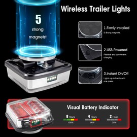 Wireless Trailer Lights Magnetic Kit with 7-Pin Transmitter, Rechargeable LED Tail Light for Trailer, Truck, RV, Boat – No Wiring Needed, Waterproof Wireless Tow Lights with Brake & Turn Signals