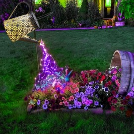Vookry - Regadera solar con luces, luces LED moradas parpadeantes, linternas solares colgantes impermeables, decoración de jardín al aire última intervensión para patio, porche, césped, camino, patio, jardinería, regalos de Navidad