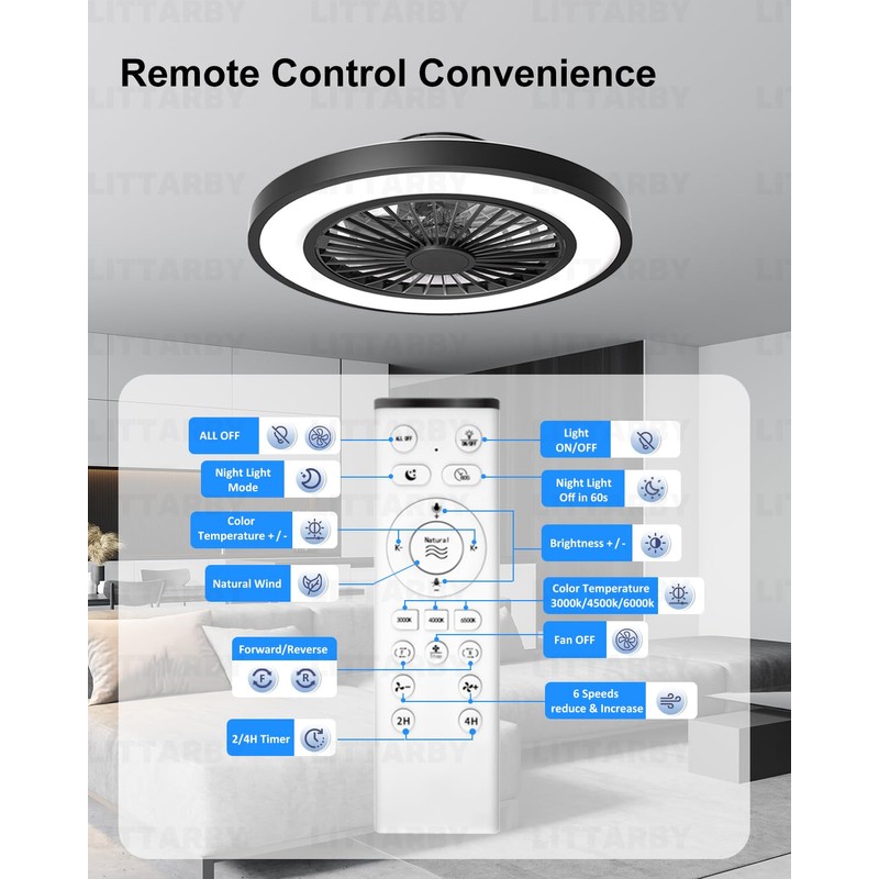 Ceiling Fans with Lights and Remote, 22 Inch Enclosed Bladeless