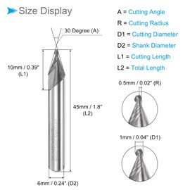 CoCud Tapered Ball Nose End Mill 0.5mm Radius 6mm Shank 30 Degree Angle Fine Grain Carbide 2 Flute Milling Cutter CNC Router Bits (Application: Stainless Steel for Aluminum)