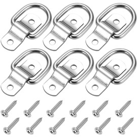 CZC AUTO 6 Pack D Ring Tie Down Anchors 1/4" Heavy Duty Stainless Steel Trailer Tie Down Hooks for Truck, Trailer, Camper, Warehouse, Boat, Cargo Control & Surface Mount, with Screws