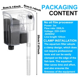 Sporgo Aquarium External Filter: 250 It/h Adjustable Aquarium External Filter Aquarium for 30/60 Litre Aquariums, External Filter Wall-Mounted Aquarium Filter for Aquarium, Flow External Filter for