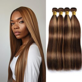 Ombre Bundles Human Hair Highlihgt Straight Bundles 14 16 18 Inch Soft and Healthy P4/27 Human Hair Bundles Extension
