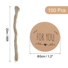 sourcing map for You Tags, 100pcs Kraft Paper Gift Tags with String, 1.2'' Round Gift Wrap Tags for Art Craft, Birthday, Wedding, Valentines Party Favors, Brown