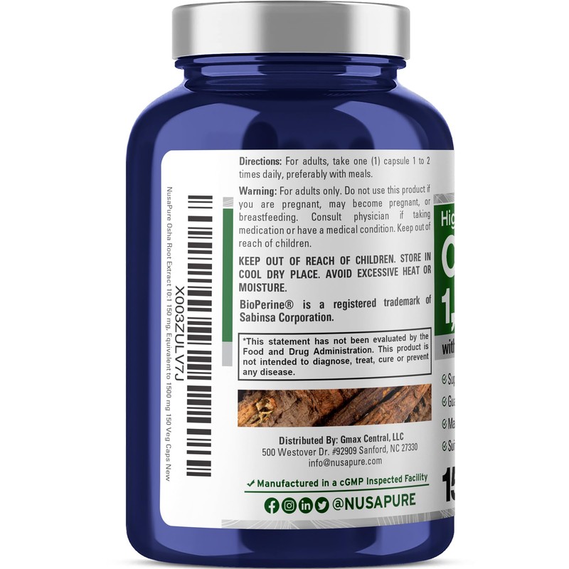 NusaPure OSHA Root Extract 1500 mg per Vegan Caps -