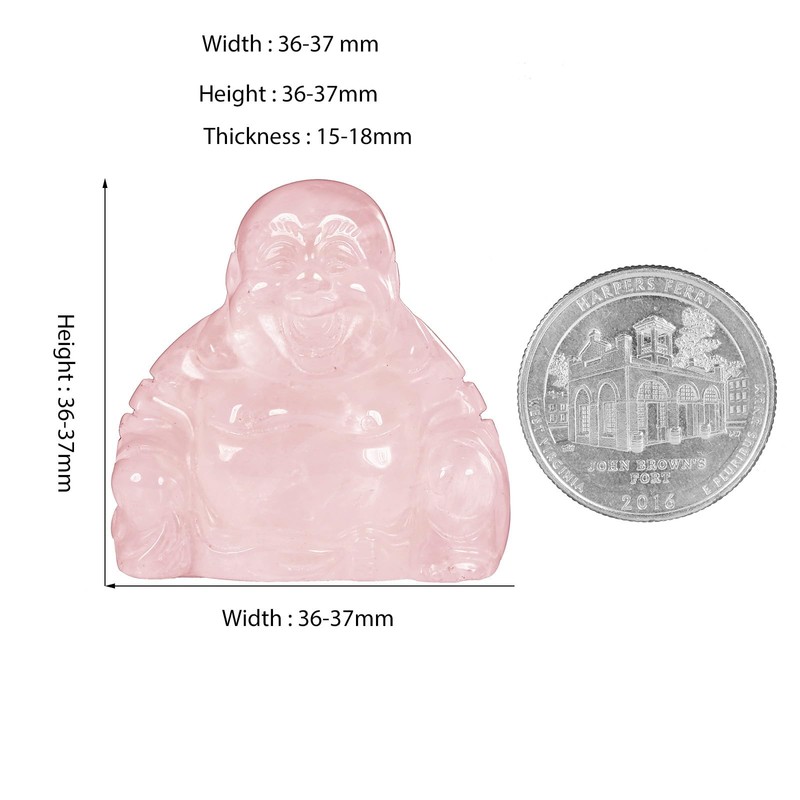 KYEYGWO 1.5" Rose Quartz Stone Laughing Buddha Statue, Small Lucky