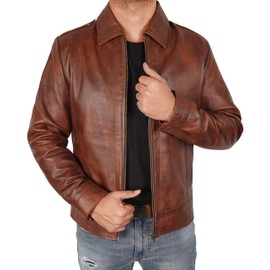 III-Fashions Brown Distressed Lambskin Leather Jacket Men – Vintage Motorcycle Dress Coat | Wick, XL