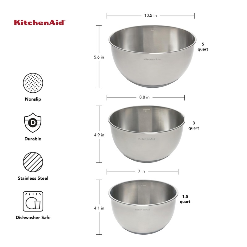 KitchenAid Stainless Steel Mixing Bowls, Set of 3
