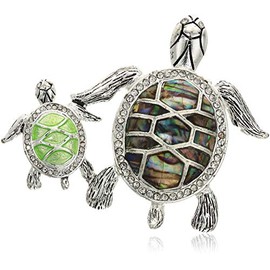 Napier Women's Classics Green and Silver Duo Turtles Brooches and Pin