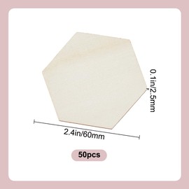 DELORIGIN 50pcs 2.4inch(6cm) Wooden Pieces Hexagon Unfinished Wood Cutouts Wood Slices, Wood Ornaments for Crafts, DIY Crafts Supplies Beech Wood for DIY Arts Craft Painting Home Decor Christmas