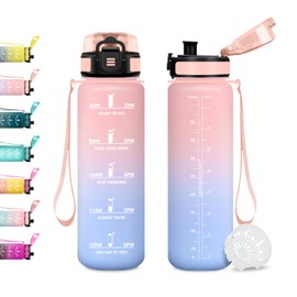 JAPORIA Borraccia Sport 1L, Borraccia con Filtro, Bottiglia Acqua Sportiva con Indicatore del Tempo, per Campeggio, Viaggio, Corsa, Ufficio
