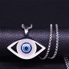 WIVATAXADI New For Arrival Trendy 2025 Islam Hamsa Evil Blue Eye Necklace Stainless Steel Turkish Eye Necklace Greek Jewelry Ojo Turco Acero Inoxidable Jewelry Fashion Accessories Creative Gift