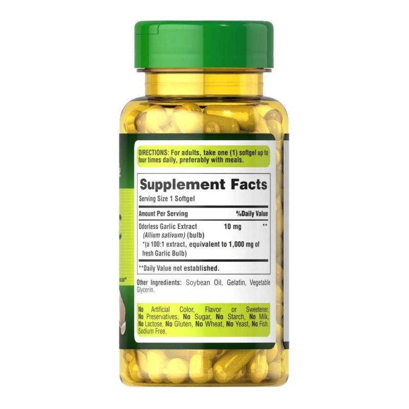 Aceite de extracto de ajo inodoro, 1000 mg, Puritans, 250