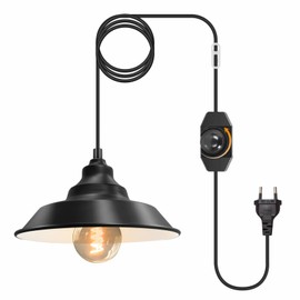 Metal Pendant Light Kit with Switch, Vintage Pendant Lamp with Plug Lamp Holder E27 with 450 cm Cable Pendant Light Loft Chandelier Black Lamp with Plug Max. 60 W (with Lampshade