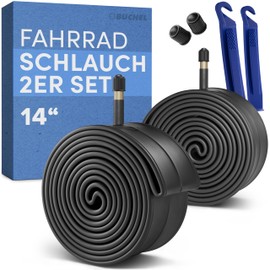 Büchel Fahrradschlauch 14 Zoll - AV 35mm, 14x1,75-2,125 inkl. Reifenheber & Ventilkappe - Robuster & Luftdichter 14 Zoll Schlauch aus Hochwertigem Kautschuk, Fahrradschläuche für Kinderfahrräder