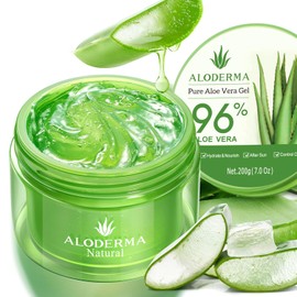 USDA Organic Aloe Vera Gel by Aloderma - 96% Pure Organic Aloe 7 oz; Made from fresh Aloe vera leaves, Not freeze-dried powder. (7 oz)