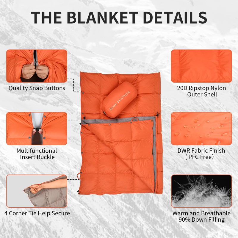 Down Camping Blanket - Lightweight, Packable, Warm & Puffy Outdoor