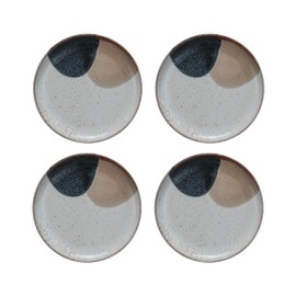 Bloomingville Earthen Hues Stoneware Plate Set, Tan and White, Set of 4