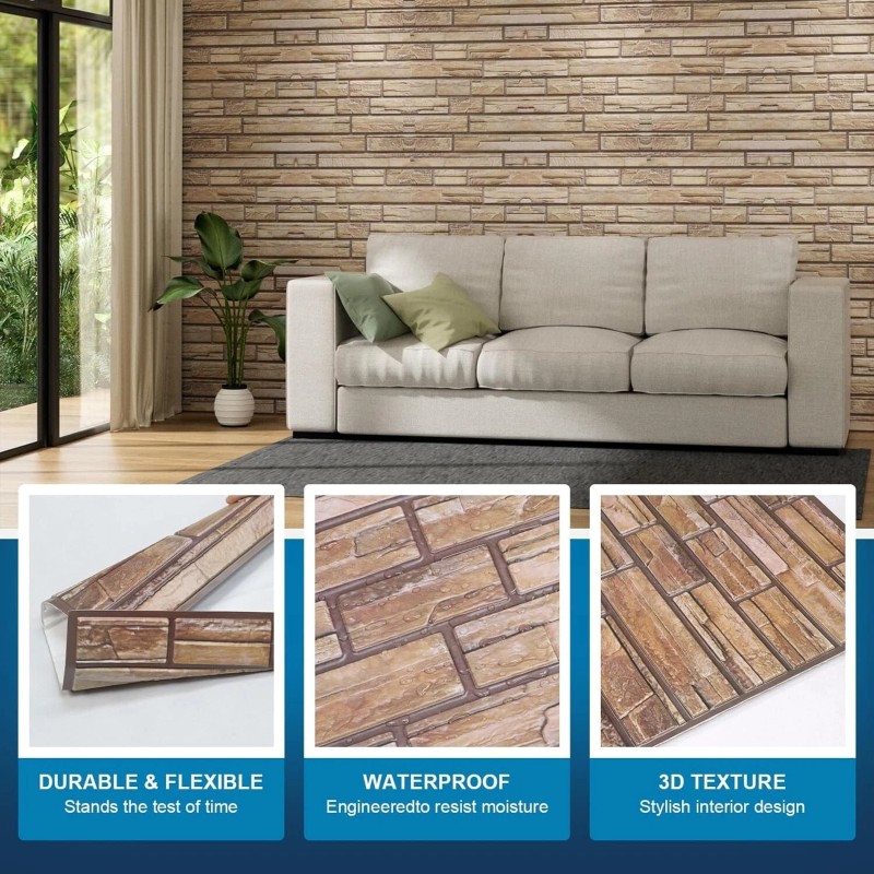 Pluden 10PCS 3D Wall Panels, 38" x 19" Brick Wall
