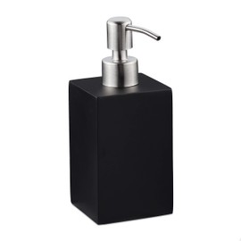 Relaxdays Soap Dispenser 300 ml, Refillable, Bathroom, Kitchen, Liquid Soap Dispenser Square, Polyresin, Stainless Steel Pump, Black