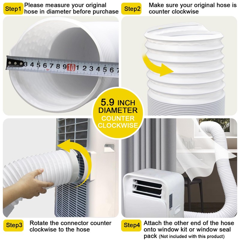 Portable Air Conditioner Hose, 5.9" Diameter Anti-Clockwise Thread, Universal Replacement