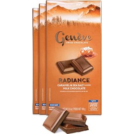 Geneve Radiance, Caramel & Sea Salt Milk Chocolate, 3.5oz (3 Pack) | Rich & Creamy Swiss Chocolate | All Natural | Certified Kosher