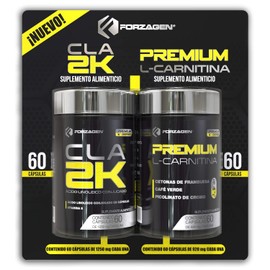 Forzagen CLA-2K + Premium L-Carnitina Two Pack - 60 Capsulas c/u | L-Carnitina Capsulas con Cetonas De Frambuesa, Café Verde y Picolinato De Cromo | CLA Capsulas Acido Linoleico Conjugado con Vitamina E | 60 Dias de Suplementacion | Pre