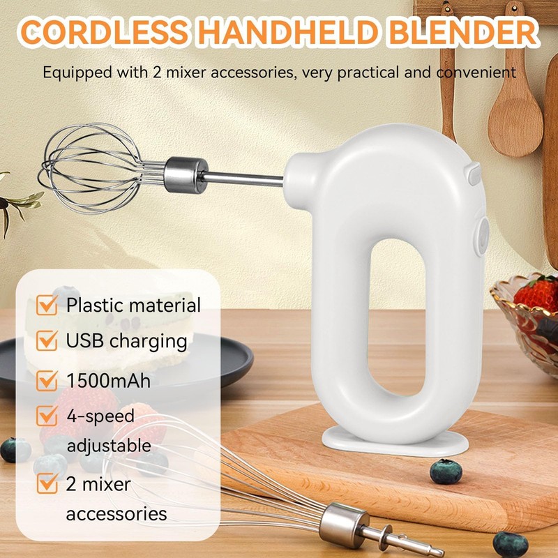 Cordless Hand Mixer, Handheld Egg Beater Electric Handheld 4 Speed