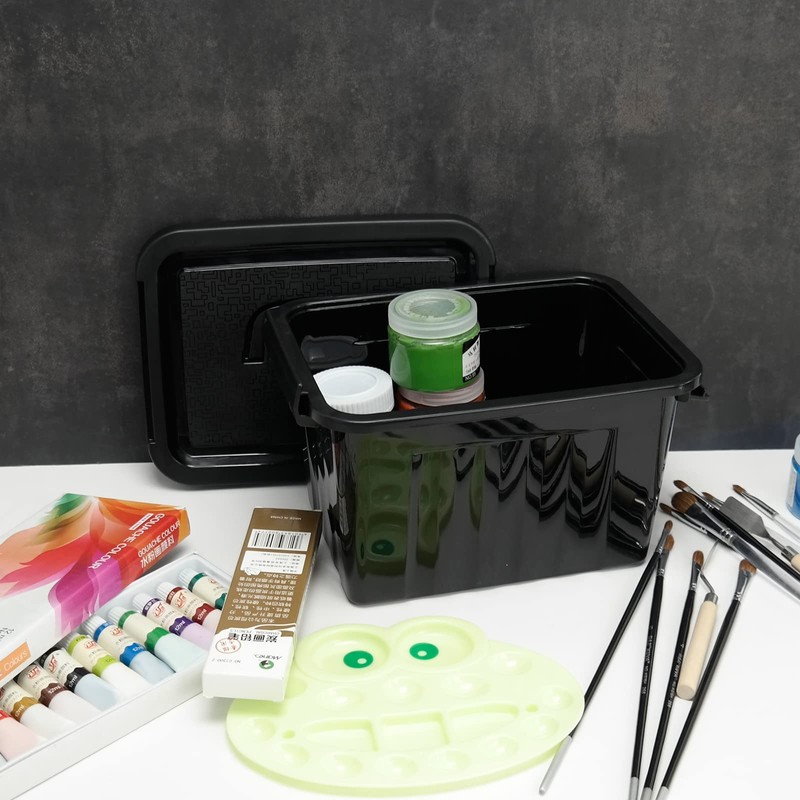 Tyminin Black Plastic Storage Bin ith Lids and Latch, Small