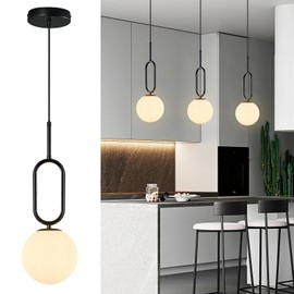 FDPBY Globe Pendant Light Mid Century Modern Black Pendant Lighting Minimalist LED Hanging Light Fixture with Milky White Glass Lampshade for Kitchen Island Dining Room Bedroom(3-Pack)