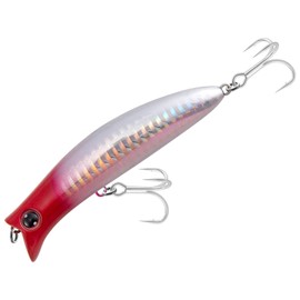 Dr.Fish Floating Lure 90mm/13g Surface Minnow Lure Treble Hooks Laser Scale Popper for Saltwater Bass Pike Bass Trout Surface Shore Fishing Color: Red Head