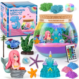 Charmofun Mermaid Terrarium Set, Mermaid Toy with Remote Control and Coloured Lights, Craft Set Children with Mermaid Theme, Mermaid Night Light for Girls 4, 5, 6-12 Years