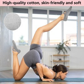 bssmmai 4 Pairs Pilates Yoga Socks, Non-Slip Women's Yoga Socks 35-38/39-42, Yoga Socks with Cross Straps, Non-Slip Socks for 100% Stability and Comfort (Black, Grey, Pink and Purple)